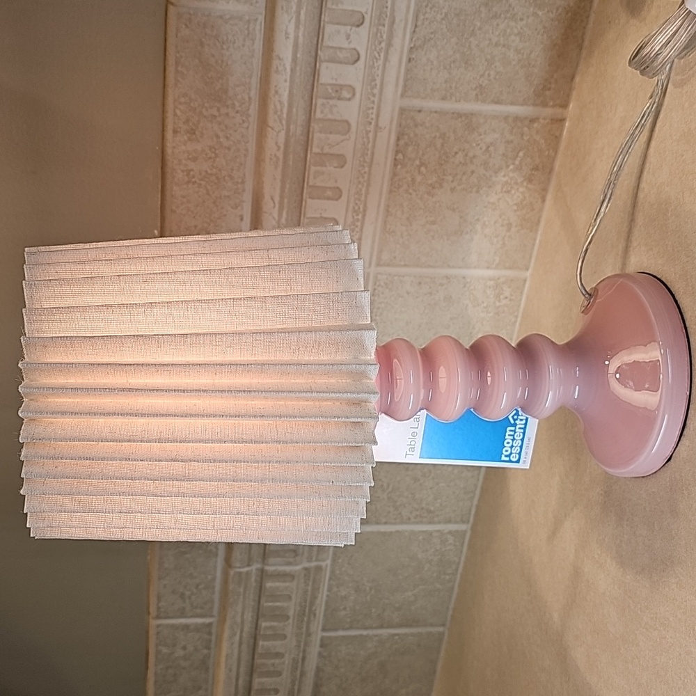 New Pink Ceramic Table Lamp with Pleated Off White Shade By Room Essentials
